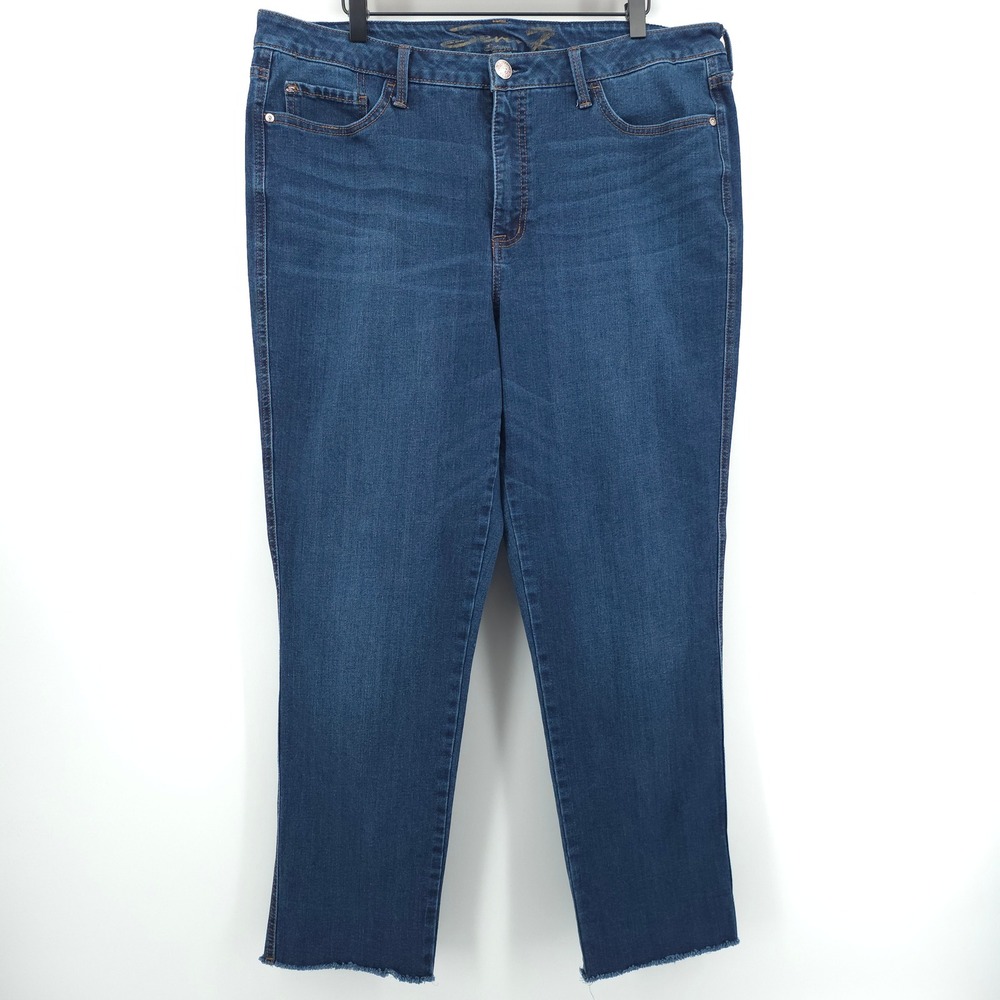 Seven7 Womens Jeans Weekend Fit Boyfriend 14 Blue Dark Wash Frayed Hem High Rise